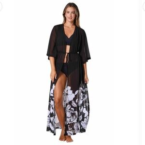 Jantzen Black and White Swim Coverup Kimono